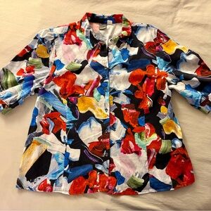 Simply Art by Dolcezza XXL button down puff sleeves abstract paint bold colors